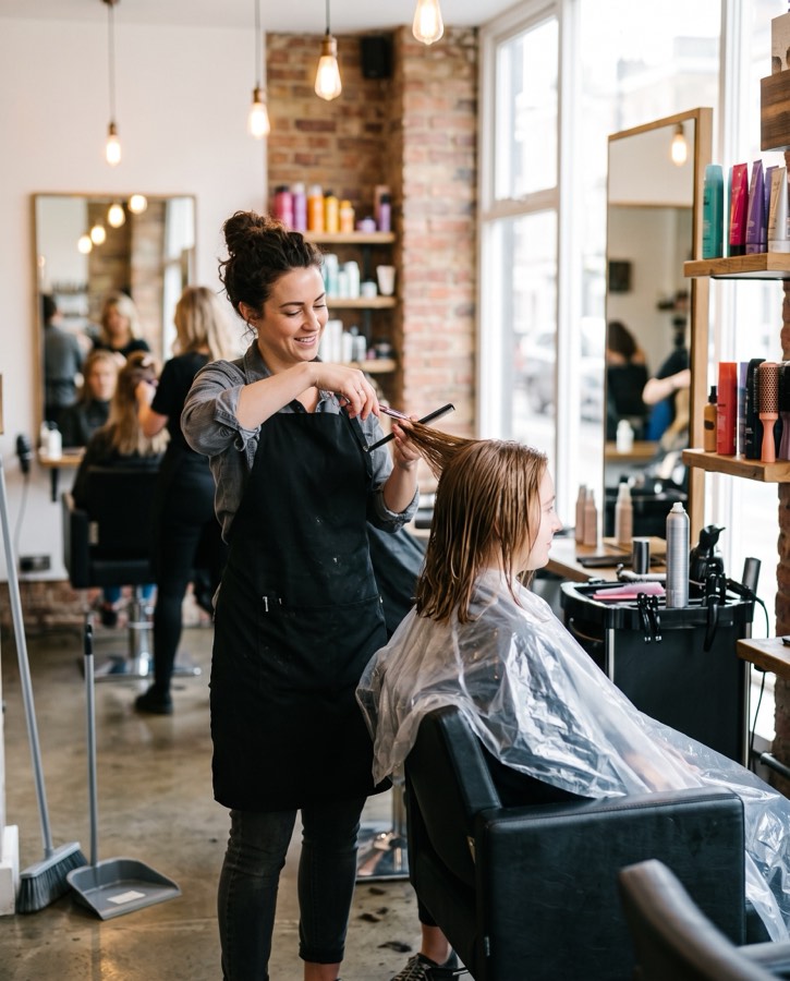 Kapper knipt het haar van een klant in de salon